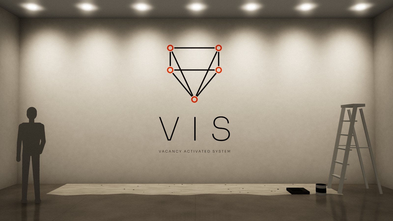 Render: a hand-painted mural on the indoor back wall of a vacant retail space